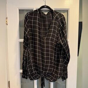 Max Studio windowpane patterned black and white blouse XL